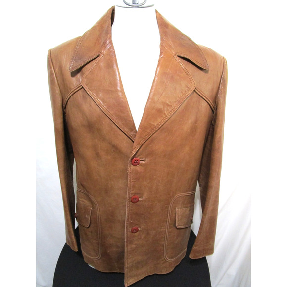 EUC! Vintage 70s Europe Craft Brown Leather Jacket Men Sz 44 - Picture 1 of 12